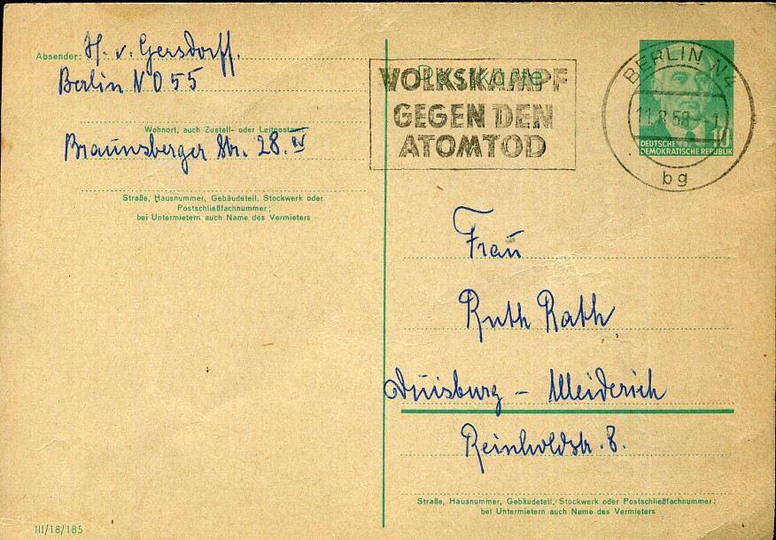Volkskampf gegen den Atomtod - Maschinenwerbestempel - Berlin  N 4